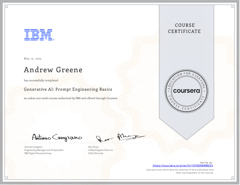 Generative AI prompt engineering certificate
