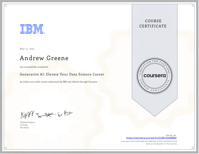 Generative AI for data science certificate