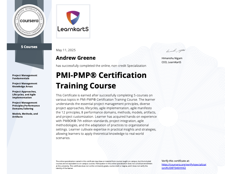 Project management certificate